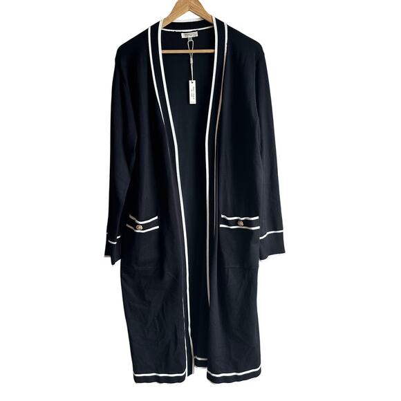 Essentials Milano Long Open Front Cardigan Duster Sweater Black White Gold - Picture 1 of 9
